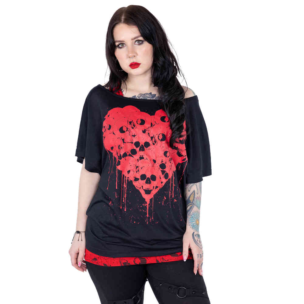 Heartless - Skull Heart Top - Schwarz/Rot